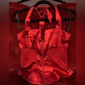 Bebe Bnwt medium satin zipper halter red